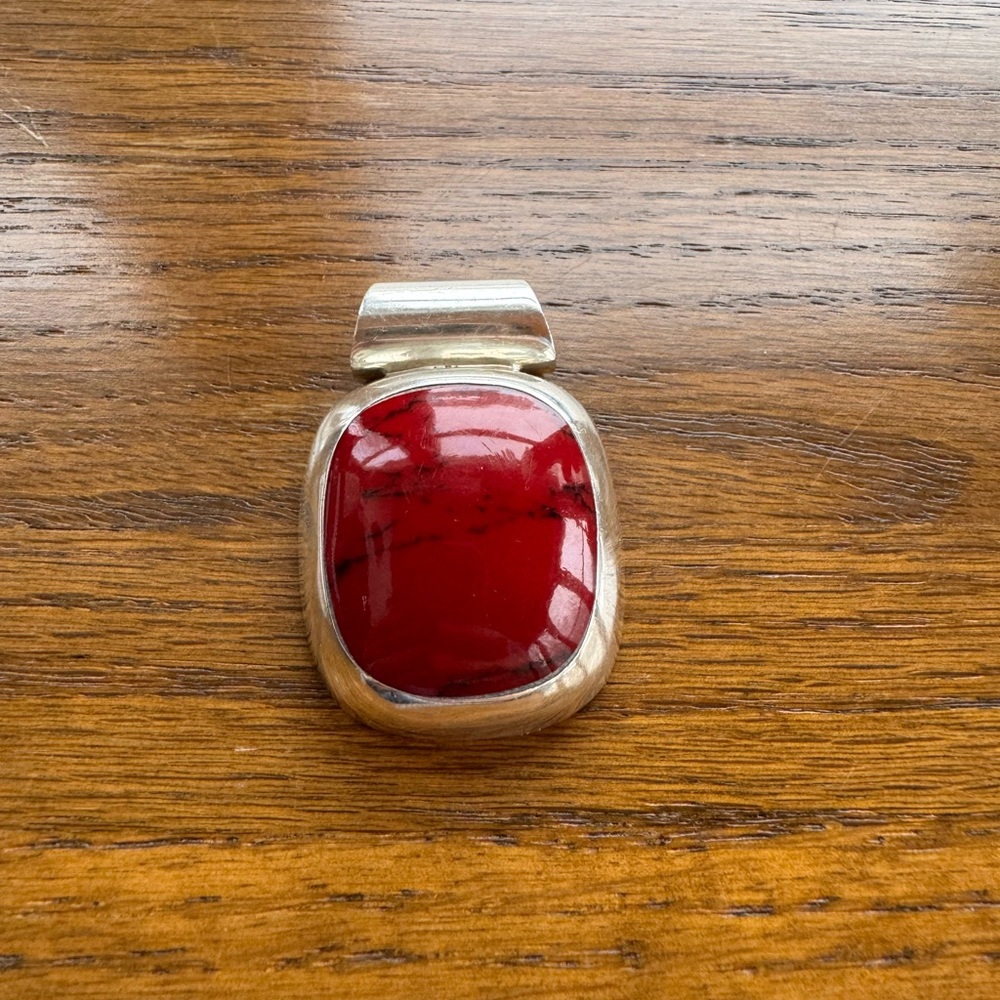 Vintage Silver Stamped Mexico 925 Pendant with Red Jasper Inlay